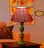 Pink Jute Table Lamp With  Wood  Base 10X19 Inches
