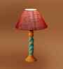 Pink Jute Table Lamp With  Wood  Base 10X19 Inches