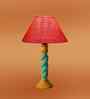 Pink Jute Table Lamp With  Wood  Base 10X19 Inches