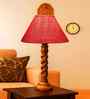Pink Jute Table Lamp With  Wood  Base 10X19 Inches