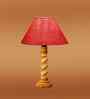 Pink Jute Table Lamp With  Wood  Base 10X19 Inches
