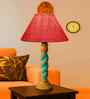 Pink Jute Table Lamp With  Wood  Base 10X19 Inches
