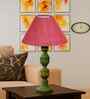 Pink Jute Table Lamp With  Wood  Base 10X19 Inches