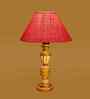 Pink Jute Table Lamp With  Wood  Base 10X19 Inches