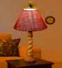 Pink Jute Table Lamp With  Wood  Base 10X19 Inches