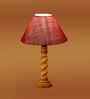 Pink Jute Table Lamp With  Wood  Base 10X19 Inches