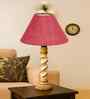 Pink Jute Table Lamp With  Wood  Base 10X19 Inches