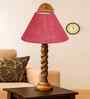 Pink Jute Table Lamp With  Wood  Base 10X19 Inches