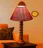 Pink Jute Table Lamp With  Wood  Base 10X19 Inches