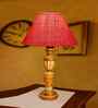 Pink Jute Table Lamp With  Wood  Base 10X19 Inches
