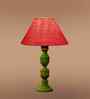 Pink Jute Table Lamp With  Wood  Base 10X19 Inches