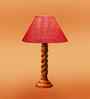 Pink Jute Table Lamp With  Wood  Base 10X19 Inches