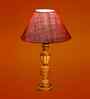 Pink Jute Table Lamp With  Wood  Base 10X19 Inches
