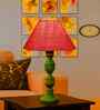 Pink Jute Table Lamp With  Wood  Base 10X19 Inches