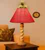 Pink Jute Table Lamp With  Wood  Base 10X19 Inches