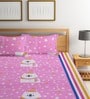 Pink Characters 300 TC Cotton Double Size Bedsheet With 2 Pillow Covers