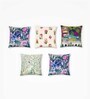 Pink Florals Poly Cotton 12 x 12 Inches Cushion Covers (Set of 5)