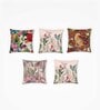 Multicolor Floral PolyCotton 16 x 16 Inches Cushion Cover (Set of 5)