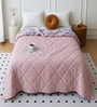 Pink Polycotton Floral 350 GSM Double Bed Reversible Quilted Comforter