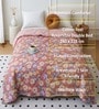 Pink Polycotton Floral 350 GSM Double Bed Reversible Quilted Comforter