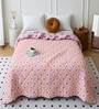 Pink Polycotton Floral 350 GSM Double Bed Reversible Quilted Comforter