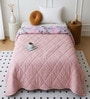 Pink Polycotton Floral 350 GSM Single Bed Reversible Quilted Comforter