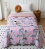 Pink Polycotton Floral 350 GSM Single Bed Reversible Quilted Comforter