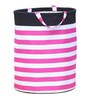 Pink Polyerster Striped Foldable 40 Ltr Laundry Basket