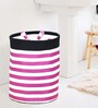 Pink Polyerster Striped Foldable 40 Ltr Laundry Basket