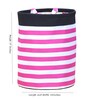 Pink Polyerster Striped Foldable 40 Ltr Laundry Basket