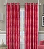 Pink Polyester Abstract Light Filtering Eyelet 7 Feet Door Curtains (2 Pc)