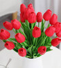 Red Polyester Artificial Tulip Flower, Set of 5 Without Pot