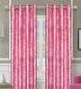 Pink Polyester Floral 7FT Light Filtering Eyelet Door Curtains (Pack of 2)