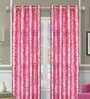 Pink Polyester Floral 9FT Light Filtering Eyelet Long Door Curtains (Pack of 2)