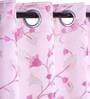 Pink Polyester Floral 5 Ft Light Filtering Eyelet 1 Piece Window Curtain
