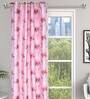 Pink Polyester Floral 5ft Light Filtering Eyelet 2 Pcs Window Curtains