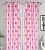Pink Polyester Floral 5ft Light Filtering Eyelet 2 Pcs Window Curtains