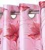 Pink Polyester Floral 5ft Light Filtering Eyelet 2 Pcs Window Curtains