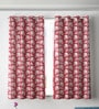 Pink Polyester Floral Light Filtering Eyelet 5 Feet Window Curtains (2 Pc)