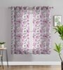 Pink Polyester Floral 5Ft Sheer Eyelet Window Curtains (Pack of 2)