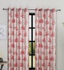 Pink Polyester Floral Light Filtering Eyelet 7 Feet Door Curtains (2 Pc)