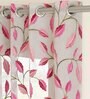Pink Floral Polyester 7 Ft Sheer Eyelet Door Curtain