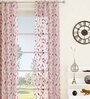 Pink Floral Polyester 7 Ft Sheer Eyelet Door Curtain