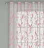 Pink Floral Polyester 7 Ft Sheer Eyelet Door Curtain