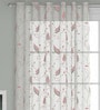 Pink Floral Polyester 7 Ft Sheer Eyelet Door Curtain