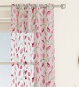 Pink Floral Polyester 7 Ft Sheer Eyelet Door Curtain