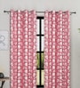 Pink Polyester Floral Light Filtering Eyelet 9 Feet Door Curtains (2 Pc)