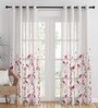 Pink Polyester Floral 9Ft Sheer Eyelet Long Door Curtains (Pack of 2)