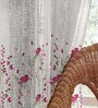 Pink Polyester Floral 9Ft Sheer Eyelet Long Door Curtains (Pack of 2)