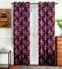 Purple Floral Polyester 7 Ft Semisheer Eyelet Door Curtains (Set of 2)